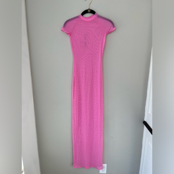💖SKIMS MESH RHINESTONE SWIM LONG DRESS COVER UP TAFFY XXS - Picture 6 of 8